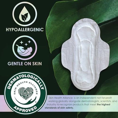 Ultra dünne Damenbinden für Frauen, Bio-Baumwoll-Oberlage, extra lange Nacht-Saugfähigkeit, Menstruationsbinden mit Flügeln, ohne synthetische Pestizide und Duftstoffe, 20 Stück