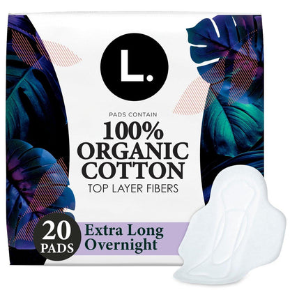 Ultra dünne Damenbinden für Frauen, Bio-Baumwoll-Oberlage, extra lange Nacht-Saugfähigkeit, Menstruationsbinden mit Flügeln, ohne synthetische Pestizide und Duftstoffe, 20 Stück
