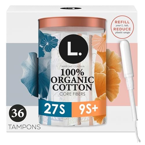 L. Tampons aus Bio-Baumwolle, Super/Super Plus Saugstärke, Multipack, ohne synthetische Pestizide, Rayon oder Duftstoffe, Applikator ohne BPA, auslaufsicheres Design, 36 Stück