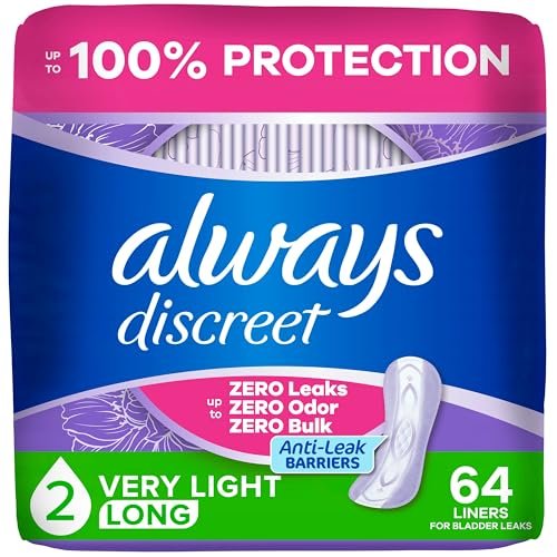 Always Discreet Inkontinenz Slipeinlagen für Frauen bei Blasenschwäche, Größe 2, sehr leichte Saugstärke, lange Länge, bis zu 100 % Blasenschutz, 64 Stück