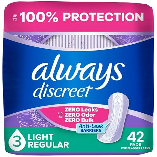 Always Discreet Inkontinenz-Pads für Frauen, leichte Saugfähigkeit, reguläre Länge, Wochenbett-Pads, bis zu 100% Blasenschutz, 42 Stück
