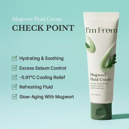 I’m From Mugwort Fluid Cream – Leichte, beruhigende Feuchtigkeitscreme für empfindliche Haut, vegane Koreanische Hautpflege 50 ml