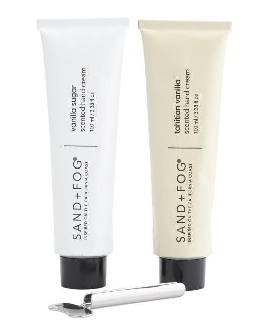 SAND AND FOG 2er-Pack Handcreme-Set mit Tube-Roller-Schlüssel, Vanillezucker und Tahitianische Vanille Duft, je 100 ml