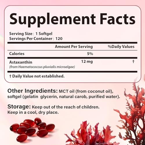 Gluvelop Premium Astaxanthin 12 mg – Natürliches Mikroalgen-Antioxidans für Haut, Augen und Immunsystem – Nicht-GVO, 120 Weichkapseln (4-Monats-Vorrat)