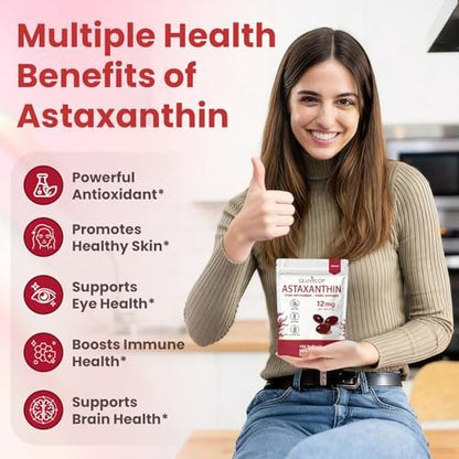 Gluvelop Premium Astaxanthin 12 mg – Natürliches Mikroalgen-Antioxidans für Haut, Augen und Immunsystem – Nicht-GVO, 120 Weichkapseln (4-Monats-Vorrat)