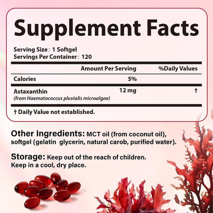 Gluvelop Premium Astaxanthin 12 mg – Natürliches Mikroalgen-Antioxidans für Haut, Augen und Immunsystem – Nicht-GVO, 120 Weichkapseln (4-Monats-Vorrat)