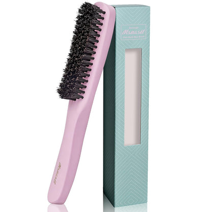 Slick Back Hair Brush – Rosa Holzgriff Wildschweinborsten Glättungsbürste, Anti-Frizz Edge Control Haarbürste für Frauen und Männer