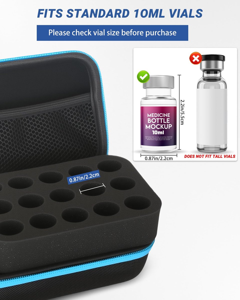 Avomosk 15-Fach Peptid-Aufbewahrungsbox für 10 ml Fläschchen – Insulin- und BAC-Wasser-Organizer für Kühlschrank und Reise (nur Box)