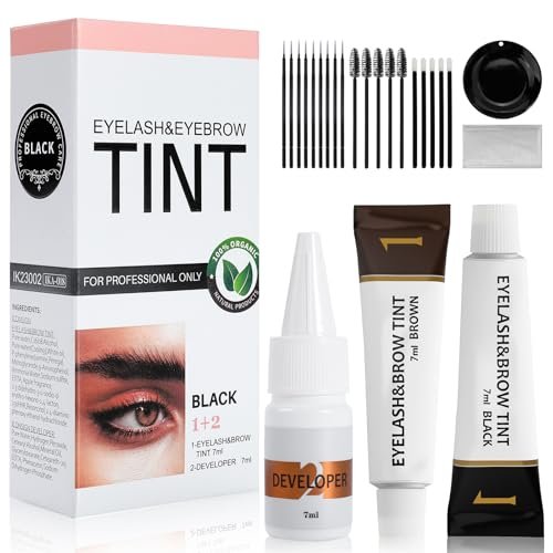 2-in-1 Wimpern- & Augenbrauen-Farbkit, professionelles Lash & Brow Tint Kit mit Pinsel, lang anhaltende Farbe bis zu 6 Wochen, natürlich, sicher & einfach DIY zu Hause (Schwarz & Braun)