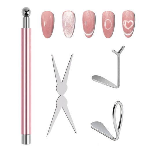 CHEMAILON Katzenaugen-Magnet-Set – Zylinder- und Kugelmagnet-Nagelkunststifte, Herzförmiger Magnet, Doppelkopf-French-Nagelmagnet, Katzenauge-Hohl-Nagelkunst-Magnet – Perfekt für DIY oder Nagelstudio