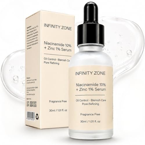 INFINITY ZONE Niacinamid 10% + Zink 1% Gesichtsserum – Leichtes feuchtigkeitsspendendes Serum mit Hyaluronsäure & Vitamin B5, 30 ml