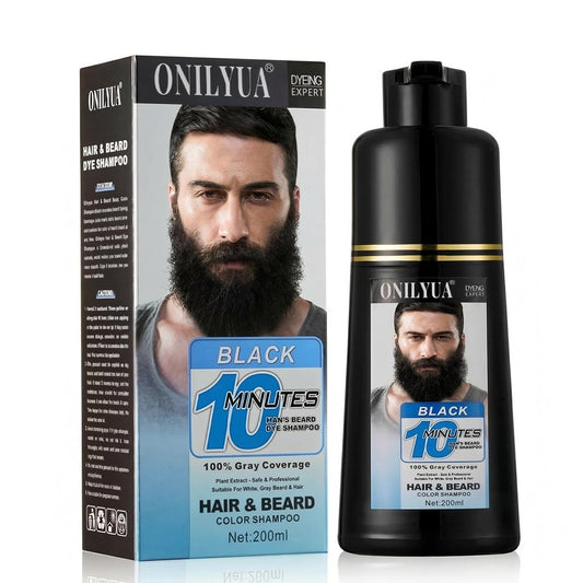 Herren Bart- & Haarfärbe-Shampoo – Semi-permanente schwarze Bartfarbe für sofortige Grauabdeckung, natürliche Formel, wirkt in 10 Minuten (500 ml)