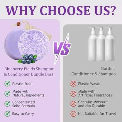 Blueberry Fields Shampoo & Conditioner Set mit natürlichem Blaubeerextrakt für dünner werdendes und trockenes Haar, Frizz-Kontrolle, Unisex (1 Set)