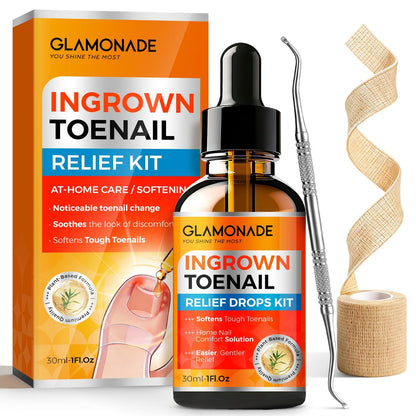 Glamonade Nagelwurzel-Entfernungsset: Professionelle Pflege für eingewachsene Zehennägel – Weichtropfen, Heber und selbstklebender Verband für milde gekrümmte Nägel, 30 ml