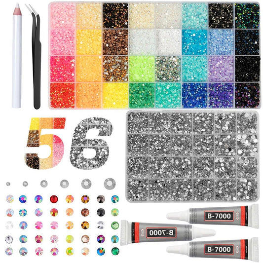 DEWJDFSC 2 Boxen Strasssteine für Bedazzling-Kits, mehrfarbige 3mm Jelly-Harz-Flatback-Bedazzled-Edelsteine, 2-6mm Silber klar Bedazzler, Bedazzler mit 3 Stück B7000 Schmuckkleber für Basteln, Buch, Nagelkunst