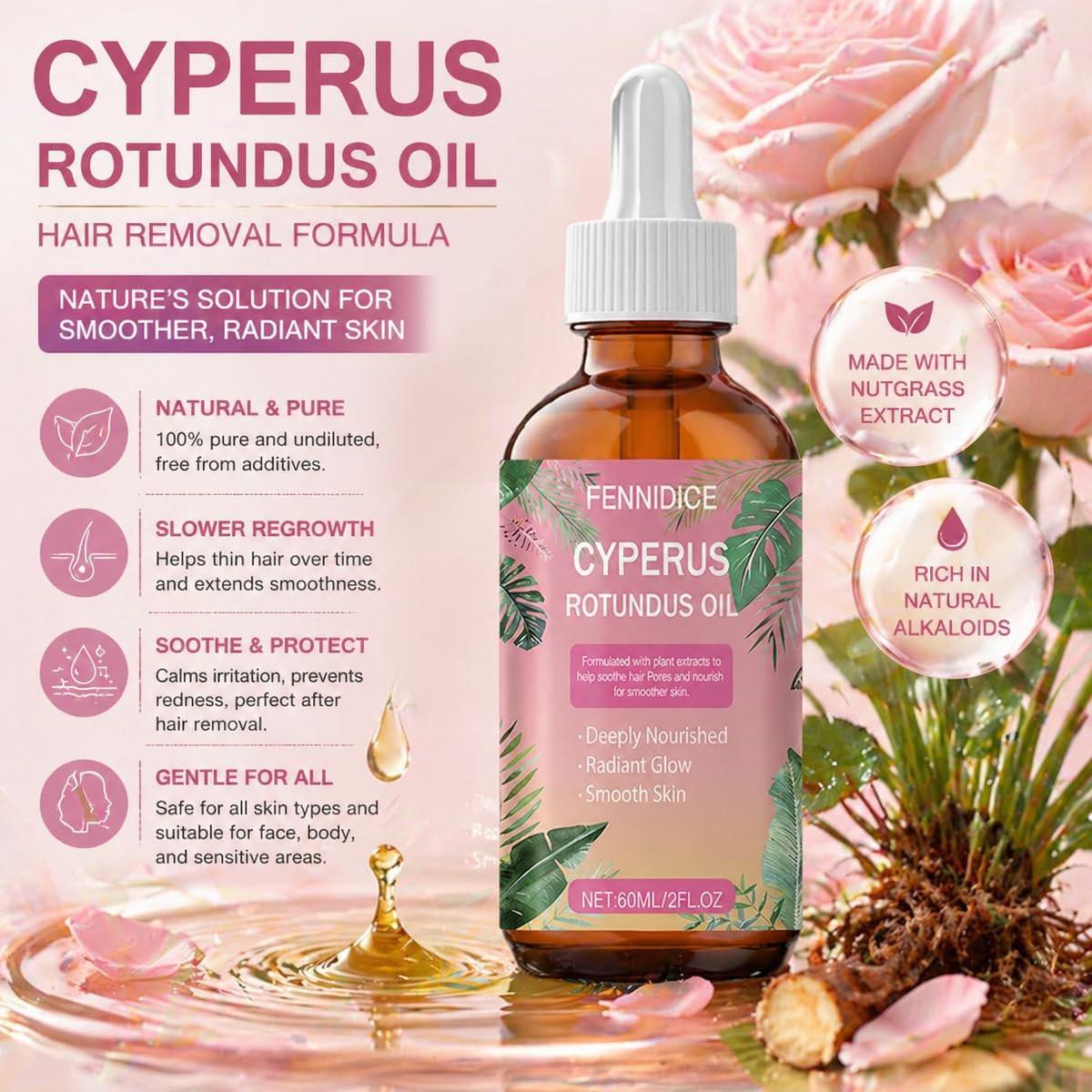 Cyperus Rotundus Öl zur Haarentfernung – 100% reines & unverdünntes natürliches Saadöl für langsameren Nachwuchs, Nutgrass ätherisches Öl für glatte Haut nach Rasur oder Wachsen, Körperhaar-Inhibitor, 60 ml