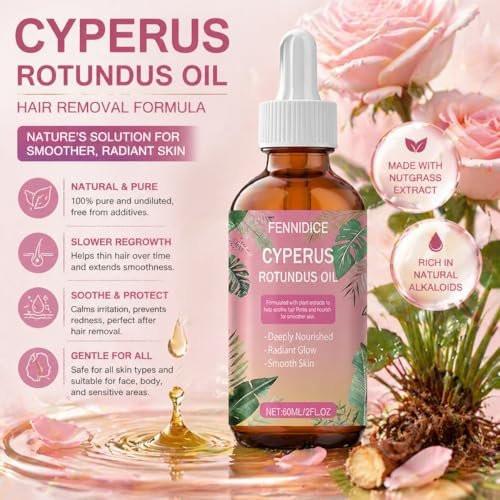 Cyperus Rotundus Öl zur Haarentfernung – 100% reines & unverdünntes natürliches Saadöl für langsameren Nachwuchs, Nutgrass ätherisches Öl für glatte Haut nach Rasur oder Wachsen, Körperhaar-Inhibitor, 60 ml