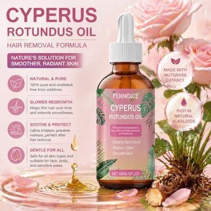 Cyperus Rotundus Öl zur Haarentfernung – 100% reines & unverdünntes natürliches Saadöl für langsameren Nachwuchs, Nutgrass ätherisches Öl für glatte Haut nach Rasur oder Wachsen, Körperhaar-Inhibitor, 60 ml