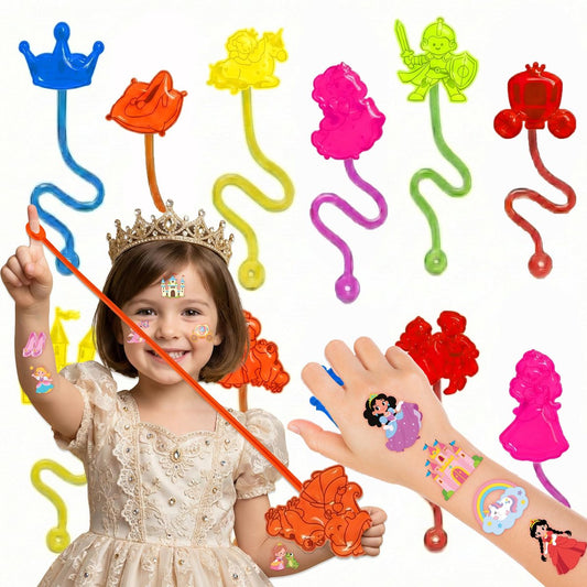 48-teilige Prinzessinnen-Party-Geschenke – 24 temporäre Tattoos & 24 Sticky Hands – Perfekte Geburtstagsartikel, Goodie-Bag-Füller, Schatzkisten-Spielzeug, Klassenzimmerpreise und Geschenke für Schüler