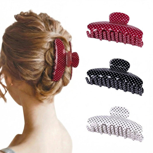 3er-Pack Polka Dot Haarklammern für Frauen – Rot, Schwarz, Weiß – Medium Haarklammern für dünnes oder dickes Haar – Rutschfester, starker Halt – Süße Haaraccessoires, ideales Geschenk