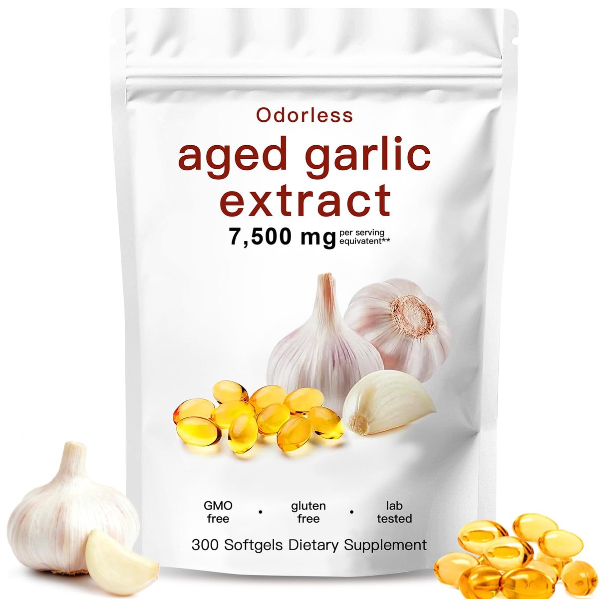 ULIKEATM Geruchsloser gealterter Knoblauchextrakt, 7500 mg Bio-Knoblauch-Kapseln zur Unterstützung der Antioxidantien und des Immunsystems, vegan, nicht gentechnisch verändert, rein natürlich – 300 Kapseln
