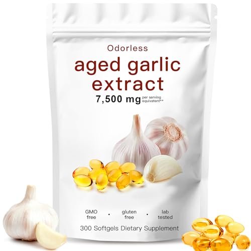 ULIKEATM Geruchsloser gealterter Knoblauchextrakt, 7500 mg Bio-Knoblauch-Kapseln zur Unterstützung der Antioxidantien und des Immunsystems, vegan, nicht gentechnisch verändert, rein natürlich – 300 Kapseln