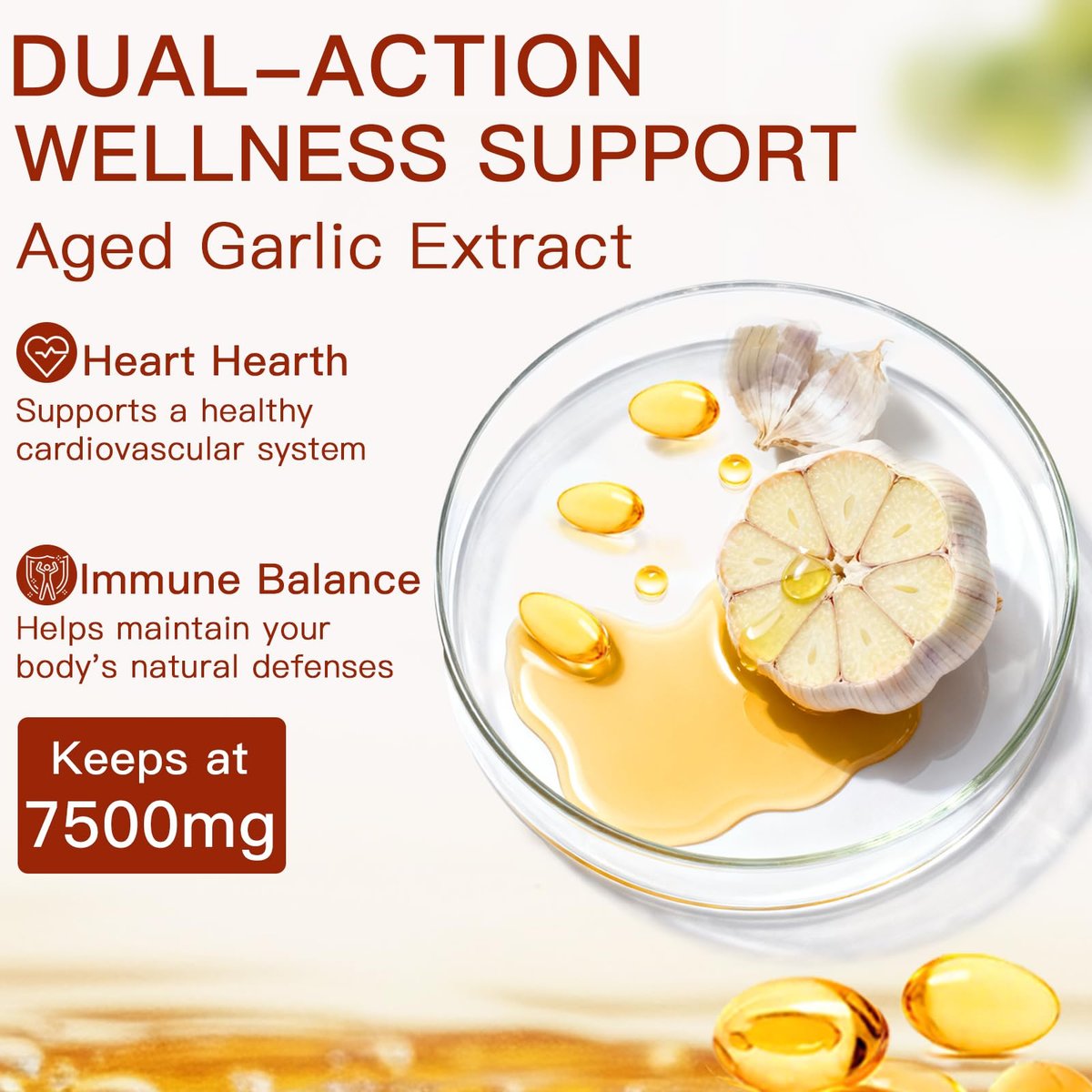 ULIKEATM Geruchsloser gealterter Knoblauchextrakt, 7500 mg Bio-Knoblauch-Kapseln zur Unterstützung der Antioxidantien und des Immunsystems, vegan, nicht gentechnisch verändert, rein natürlich – 300 Kapseln