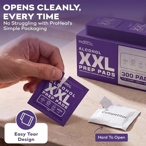XXL Sterile Alkoholtupfer 300 Stück - 70% Isopropylalkohol-Wipes, einzeln verpackt - 2-lagig - Ideal für Injektionsstellen und Hautreinigung, extra groß 1,75" x 3,25"
