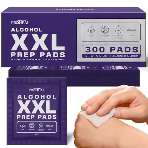 XXL Sterile Alkoholtupfer 300 Stück - 70% Isopropylalkohol-Wipes, einzeln verpackt - 2-lagig - Ideal für Injektionsstellen und Hautreinigung, extra groß 1,75" x 3,25"