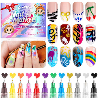 Glamonade Nagelkunst-Stifte für Kinder: 0,5 mm Feinspitze, lebendige Nagellackstifte, ungiftig, Set zum Bemalen und Dekorieren von Nägeln, Graffiti-Stifte, DIY-Salon-Design & schnell trocknend, stundenlanger Spaß, sicheres Maniküre-Geschenk
