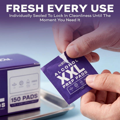 ProHeal XXL Sterile Alkoholtupfer 150 Stück - 70% Isopropylalkohol Tücher, einzeln verpackt - 2-lagig - ideal für Injektionsstellen und Hautreinigung, extra groß 1,75" x 3,25"
