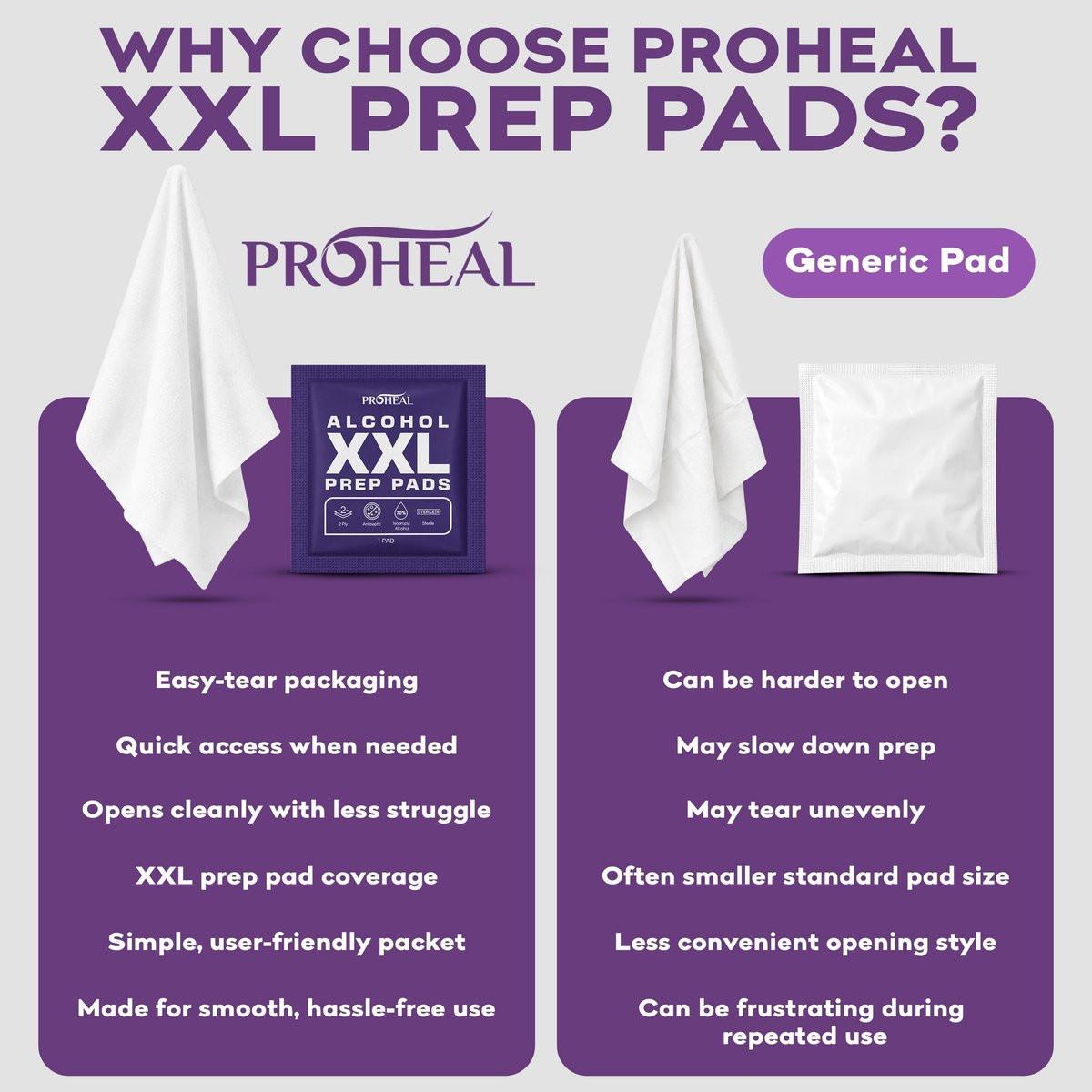 ProHeal XXL Sterile Alkoholtupfer 150 Stück - 70% Isopropylalkohol Tücher, einzeln verpackt - 2-lagig - ideal für Injektionsstellen und Hautreinigung, extra groß 1,75" x 3,25"