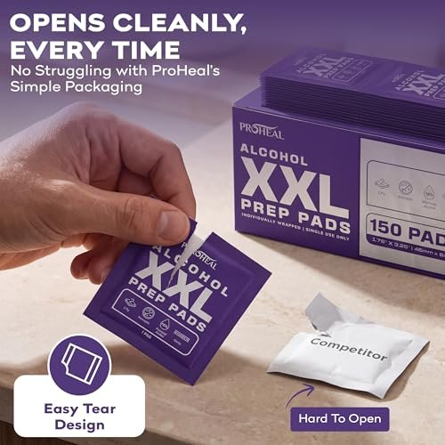 XXL Sterile Alkoholtupfer 300 Stück - 70% Isopropylalkohol-Wipes, einzeln verpackt - 2-lagig - Ideal für Injektionsstellen und Hautreinigung, extra groß 1,75" x 3,25"