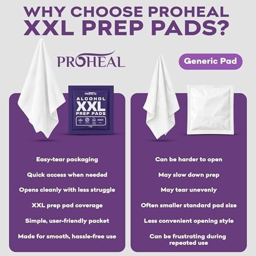 ProHeal XXL Sterile Alkoholtupfer 150 Stück - 70% Isopropylalkohol Tücher, einzeln verpackt - 2-lagig - ideal für Injektionsstellen und Hautreinigung, extra groß 1,75" x 3,25"