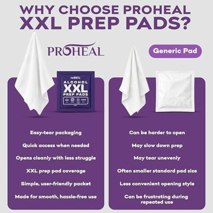ProHeal XXL Sterile Alkoholtupfer 150 Stück - 70% Isopropylalkohol Tücher, einzeln verpackt - 2-lagig - ideal für Injektionsstellen und Hautreinigung, extra groß 1,75" x 3,25"