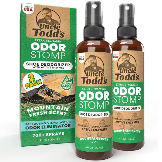 Uncle Todd's Odor Stomp Schuh-Deodorant 2er-Pack Mountain Fresh – Bewährter & kraftvoller Enzym-Schuhspray zur Geruchsbeseitigung in allen Schuhen