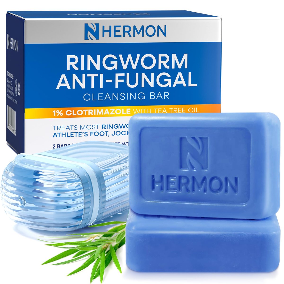 Hermon Antimykotische Reinigungsseife für Ringelflechte – Tägliches Duschgel gegen Fußpilz & Jock Itch – Teebaumöl & Schwefel Formel – Sanfte Hautbarrierepflege – 2er Pack
