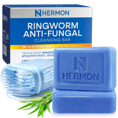 Hermon Antimykotische Reinigungsseife für Ringelflechte – Tägliches Duschgel gegen Fußpilz & Jock Itch – Teebaumöl & Schwefel Formel – Sanfte Hautbarrierepflege – 2er Pack