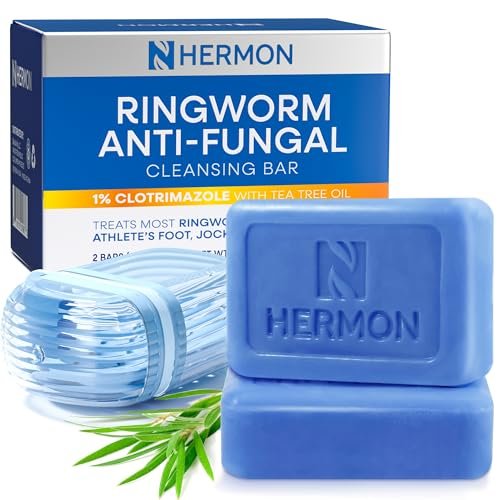 Hermon Antimykotische Reinigungsseife für Ringelflechte – Tägliches Duschgel gegen Fußpilz & Jock Itch – Teebaumöl & Schwefel Formel – Sanfte Hautbarrierepflege – 2er Pack