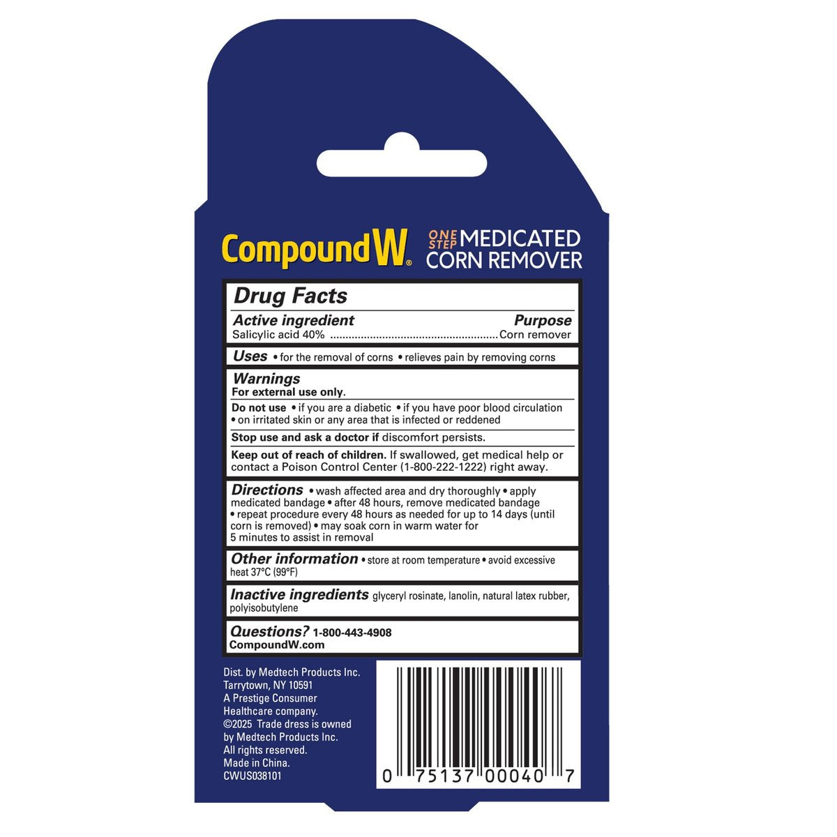 Compound W One Step Medicated Corn Remover Hydrokolloid-Pflaster mit Salicylsäure, 8 Stück