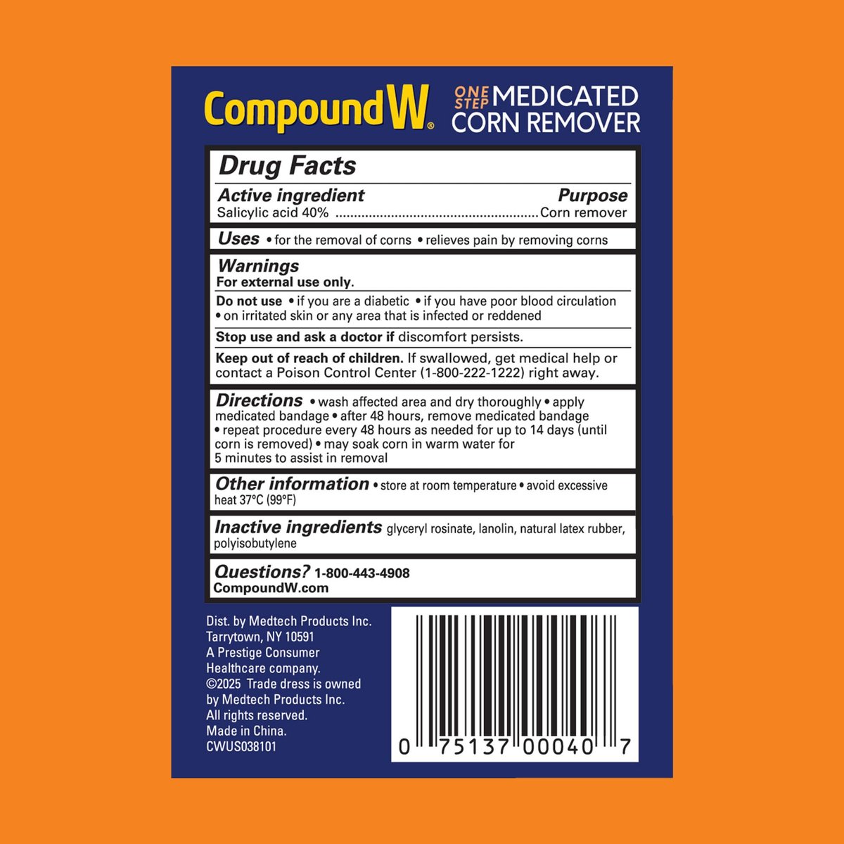 Compound W One Step Medicated Corn Remover Hydrokolloid-Pflaster mit Salicylsäure, 8 Stück