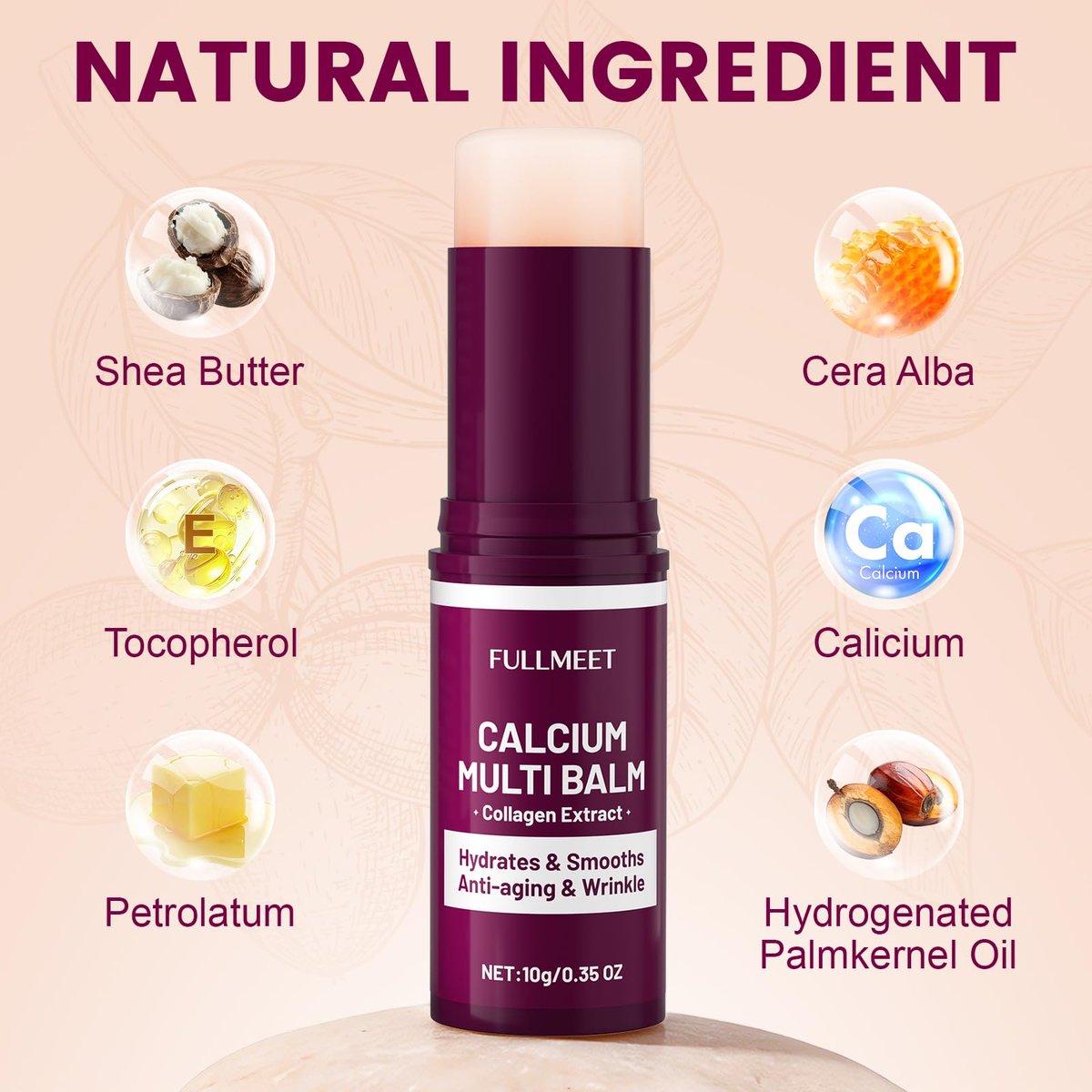 FullMeet Calcium Multi Balm Stick – Kollagen-Feuchtigkeitsstick für Gesicht, Augen & Hals, Anti-Aging, straffend, 10 g