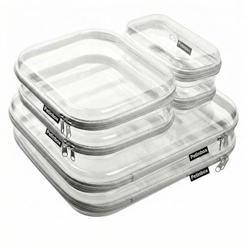 PETINBOX 6er Set durchsichtige Hartschalen-Reißverschluss-Etuis, transparente Kunststoff-Organizer-Taschen für Reise-Toilettenartikel & Make-up, bruchsichere Aufbewahrung, 3 Größen (2 klein/2 mittel/2 groß)