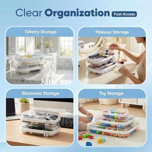 PETINBOX 6er Set durchsichtige Hartschalen-Reißverschluss-Etuis, transparente Kunststoff-Organizer-Taschen für Reise-Toilettenartikel & Make-up, bruchsichere Aufbewahrung, 3 Größen (2 klein/2 mittel/2 groß)
