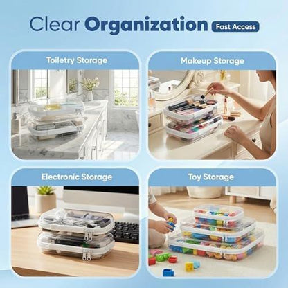 PETINBOX 6er Set durchsichtige Hartschalen-Reißverschluss-Etuis, transparente Kunststoff-Organizer-Taschen für Reise-Toilettenartikel & Make-up, bruchsichere Aufbewahrung, 3 Größen (2 klein/2 mittel/2 groß)