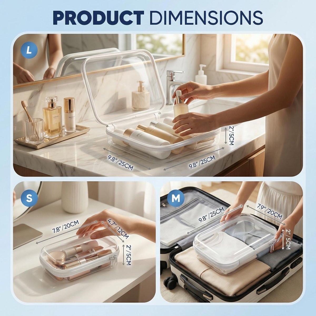 PETINBOX 6er Set durchsichtige Hartschalen-Reißverschluss-Etuis, transparente Kunststoff-Organizer-Taschen für Reise-Toilettenartikel & Make-up, bruchsichere Aufbewahrung, 3 Größen (2 klein/2 mittel/2 groß)
