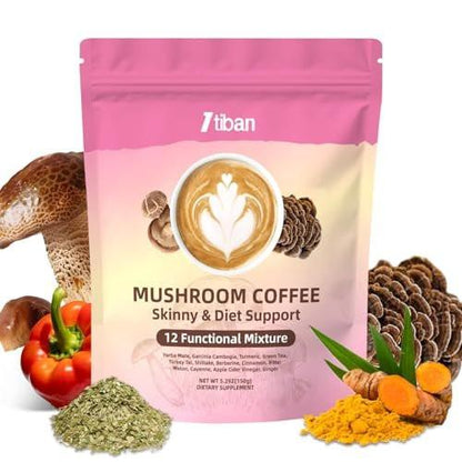Itiban Slim Mushroom Coffee – Schlanker Kaffee mit Berberin, Zimt, Yerba Mate, Kurkuma & mehr für Stoffwechsel-Boost – 30 Portionen