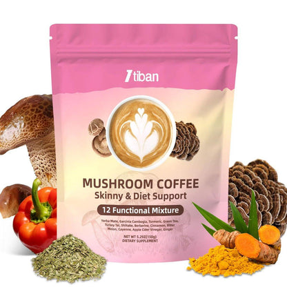 Itiban Slim Mushroom Coffee – Schlanker Kaffee mit Berberin, Zimt, Yerba Mate, Kurkuma & mehr für Stoffwechsel-Boost – 30 Portionen