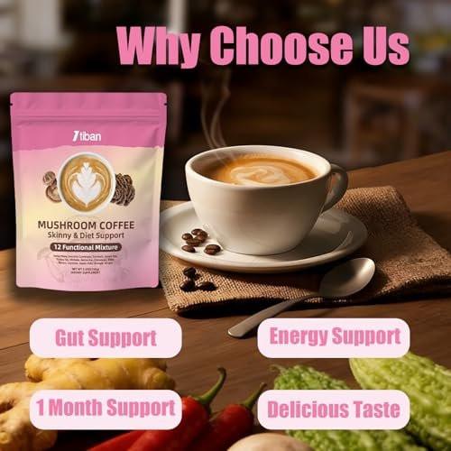 Itiban Slim Mushroom Coffee – Schlanker Kaffee mit Berberin, Zimt, Yerba Mate, Kurkuma & mehr für Stoffwechsel-Boost – 30 Portionen