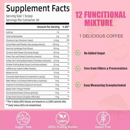 Itiban Slim Mushroom Coffee – Schlanker Kaffee mit Berberin, Zimt, Yerba Mate, Kurkuma & mehr für Stoffwechsel-Boost – 30 Portionen